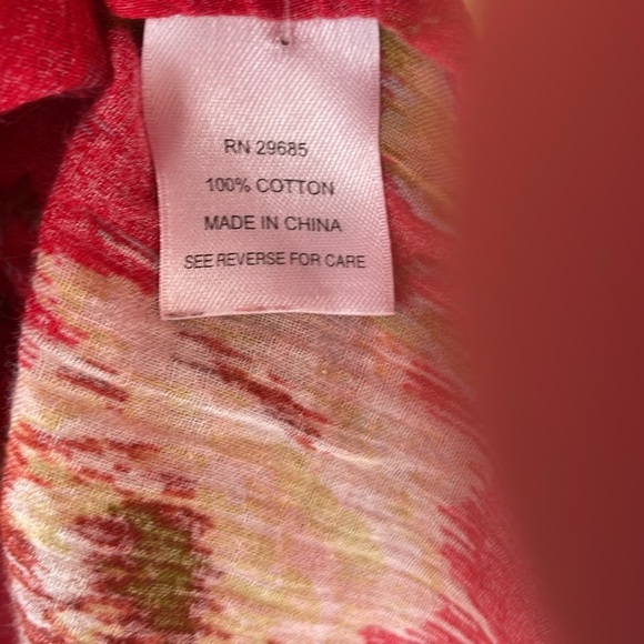 Pendleton Red Floral 100% Cotton Roll Tab Sleeve Blouse Top Cottagecore Medium - Picture 10 of 14